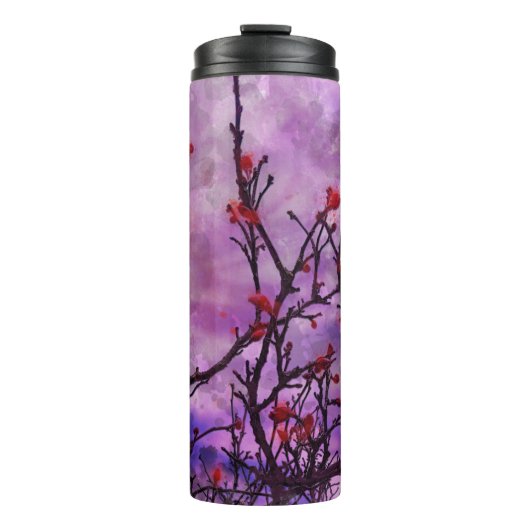 Dunkle Branchen mit roten Buds Thermosbecher (Vorderseite)
