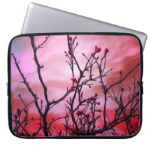 Dunkle Branchen roten Buds und fiery Sky