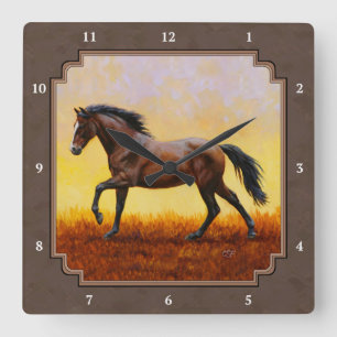 Dunkle Bucht Running Horse Taupe Quadratische Wanduhr