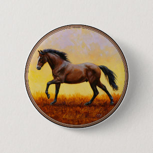 Dunkle Bucht Stallion Pferde Galopp Button