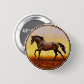 Dunkle Bucht Stallion Pferde Galopp Button (Vorne & Hinten)