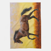 Dunkle Bucht Stallion Pferde Galopp Geschirrtuch (Vertikal)