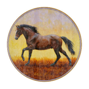 Dunkle Bucht Stallion Pferde Galopp Schneidebrett