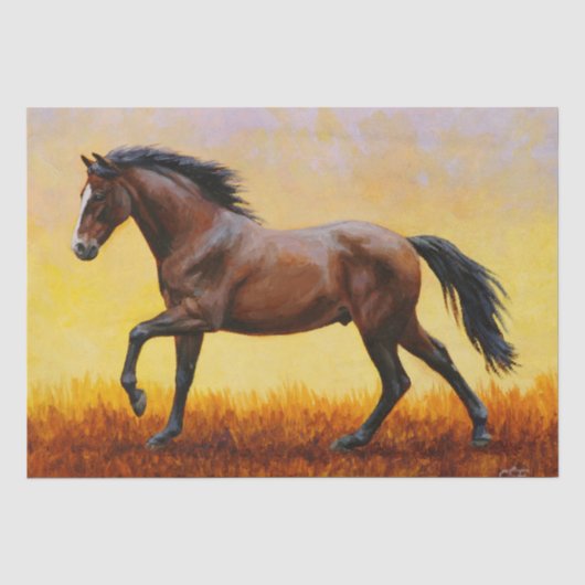 Dunkle Bucht Stallion Pferde Galopp Seidenpapier (Vorderseite)