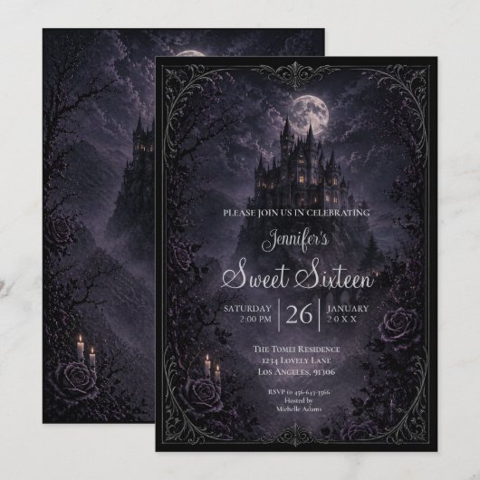 Dunkle Burg Gothic Sweet 16 Einladung (Vorne/Hinten)