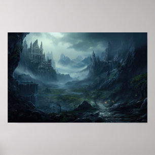 Dunkle Burg Landschaft — Fantasy Gotische Festung  Poster