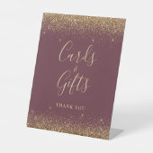 Dunkle Burgund Gold Glitzer Hochzeitskarten und Ge Sockelschild (Vorderseite)
