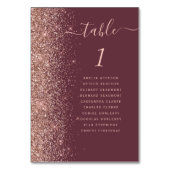 Dunkle Burgund Rose Gold Glitzer Hochzeit Tischnummer (Vorderseite)