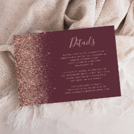 Dunkle Burgund Rose Gold Glitzer Hochzeitdetails Begleitkarte