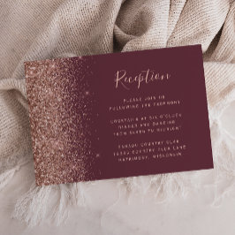 Dunkle Burgund Rose Gold Glitzer Hochzeitsempfang Begleitkarte