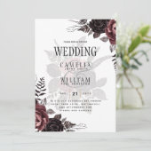 Dunkle Burgund Schwarze Rose Hochzeitsfest Winter Einladung (Stehend Vorderseite)