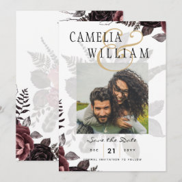 Dunkle Burgund Schwarze Rose Hochzeitsfest Winter Einladung