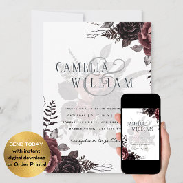 Dunkle Burgund Schwarze Rose Hochzeitsfest Winter Einladung