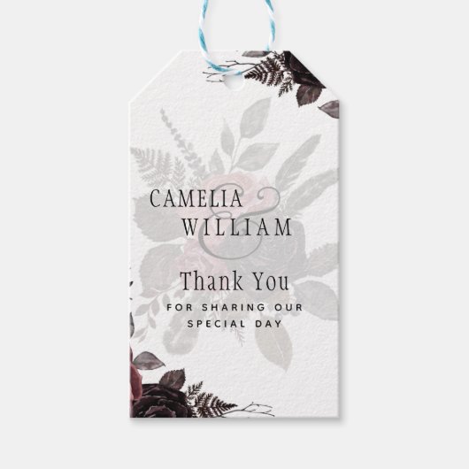 Dunkle Burgund Schwarze Rose Hochzeitsfest Winter Geschenkanhänger (Vorderseite)