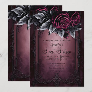 Dunkle Burgunder Blumen-Gotik Sweet 16 Einladung