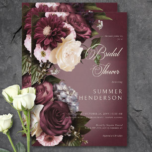Dunkle Burgunder- und Creme-Blur-Blumen-Hochzeitsd Einladung