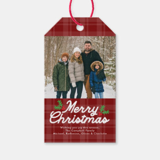 Dunkle Burgunderrote Karierte Frohe Weihnachten Fo Geschenkanhänger