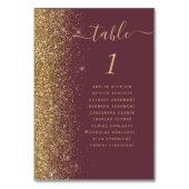 Dunkle Burgundy Gold Glitzer Hochzeit Tischnummer (Vorderseite)