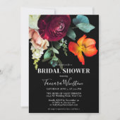 Dunkle Burgundy Orange Blush Bloral Black Dusche Einladung (Vorderseite)