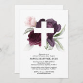 Dunkle Burgundy-Rose und Baptismus der Weißen Kreu Einladung (Vorne/Hinten)