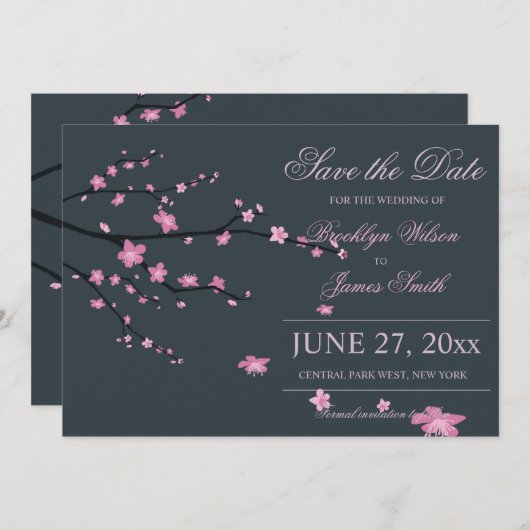 Dunkle Cherry Blossom Hochzeit speichern das Datum Save The Date (Vorne/Hinten)