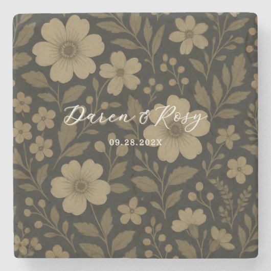 Dunkle Cotattcore Rustikales Bauernhaus Blumenzehe Steinuntersetzer (Vorderseite)