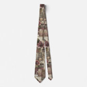 Dunkle Cottage-Blumen-Patchwork - Burgund & Holzko Krawatte (Vorderseite)