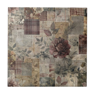 Dunkle Cottage-Blumenpatchwork - Burgunderrot & Ho Fliese