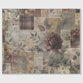 Dunkle Cottage-Blumenpatchwork - Burgunderrot & Ho Geschenkpapier (Flach)