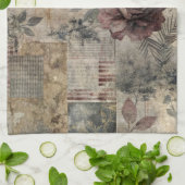 Dunkle Cottage-Blumenpatchwork - Burgunderrot & Ho Geschirrtuch (Gefaltet)