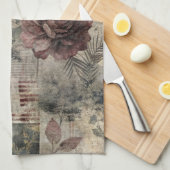 Dunkle Cottage-Blumenpatchwork - Burgunderrot & Ho Geschirrtuch (Viertel Falte)