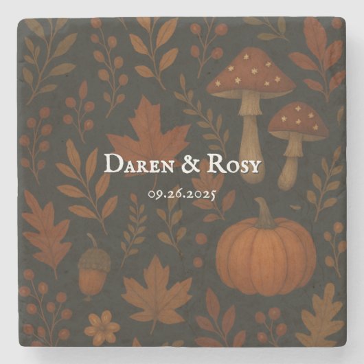 Dunkle Cottagecore Rustikale Bauernhöfe Hochzeit Steinuntersetzer (Vorderseite)