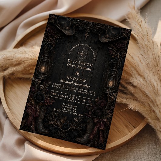 Dunkle Country-Goth-Hochzeit Einladung