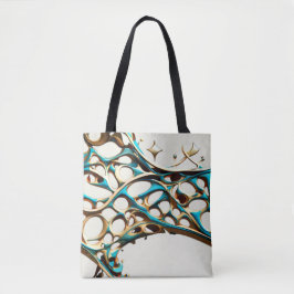 Dunkle Cyan und Gold Arabesque Tote Bag Tasche