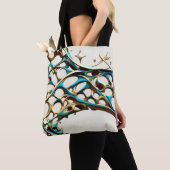 Dunkle Cyan und Gold Arabesque Tote Bag Tasche (Von Nahem)