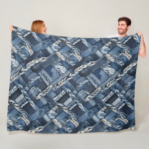 Dunkle Denim-Patchwork- und Zopf-Optik mit Distres Fleecedecke