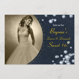 Dunkle Denim-u. Diamant-Foto-Geburtstags-Einladung Einladung