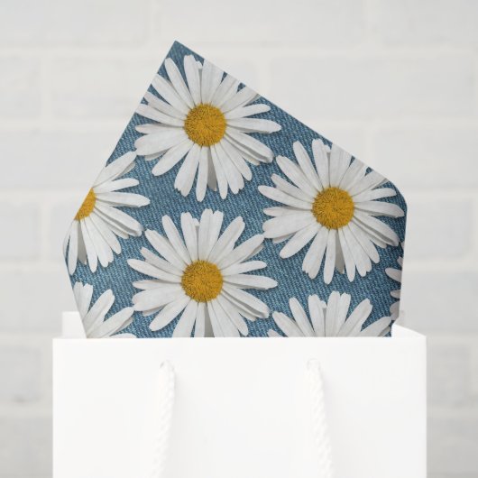 Dunkle Denim & White Daisy Hippie Blossoms Blume Seidenpapier (Geschenktüte)