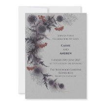 Dunkle Distel-Beeren-Schottische-Hochzeitseinladun