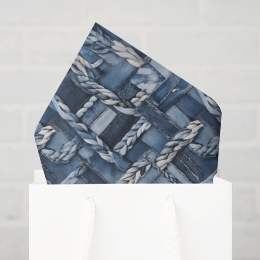 Dunkle distressed Denim-Patchworkarbeit und Zöpfe Seidenpapier (Geschenktüte)