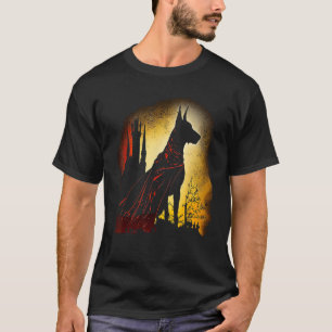 Dunkle Dobermann Superheld Silhouette Postapokalyp T-Shirt