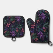 Dunkle Dschungel-Blume Ofenhandschuh & Topflappen-Set (Vorderseite)