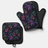 Dunkle Dschungel-Blume Ofenhandschuh & Topflappen-Set (Vorderseite/Rückseite)
