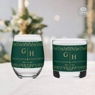 Dunkle Dschungelgrün-goldene Leaf-Grenz-Blumenhoch Whiskyglas