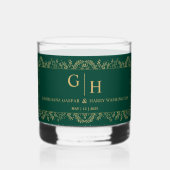 Dunkle Dschungelgrün-goldene Leaf-Grenz-Blumenhoch Whiskyglas (Rückseite)