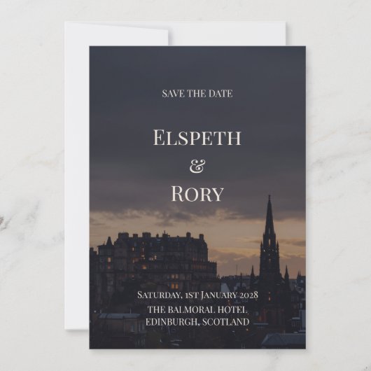 Dunkle Edinburgh-Skyline Save-the-Date-Karte | Got Save The Date (Vorderseite)