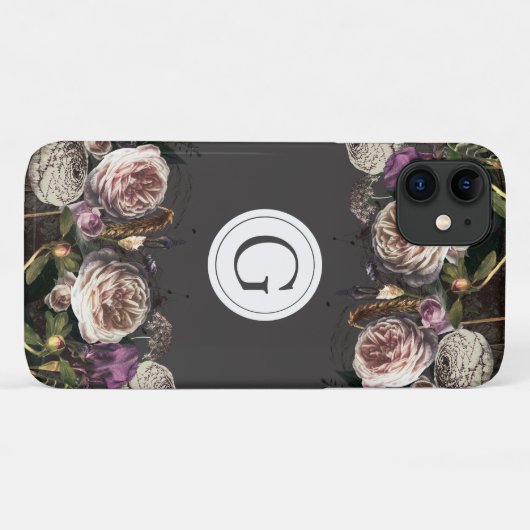Dunkle Elegance Floral Monogram iPhone Case-Mate iPhone Hülle (Rückseite (Horizontal))