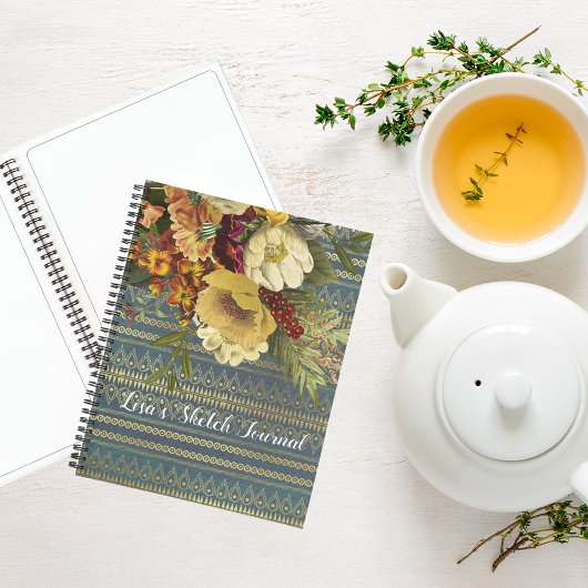 Dunkle Elegance Personalisierte Blumenzeichnung Notizblock