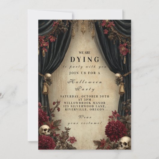 Dunkle Elegance Skull und Draween Einladung (Vorderseite)