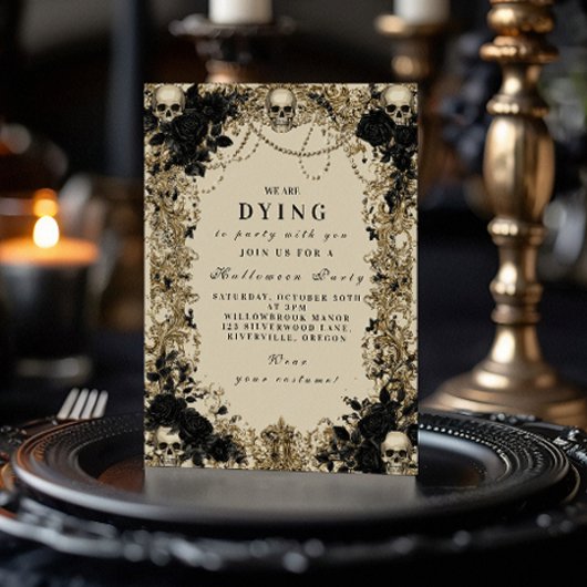 Dunkle Elegance Skull und Rose Halloween Celebrati Einladung